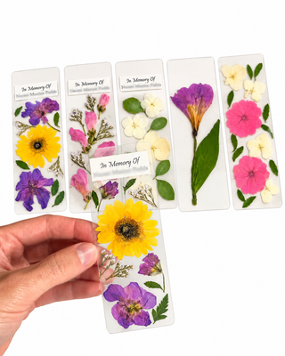Memorial pressed flower bookmark made with preserved funeral flowers